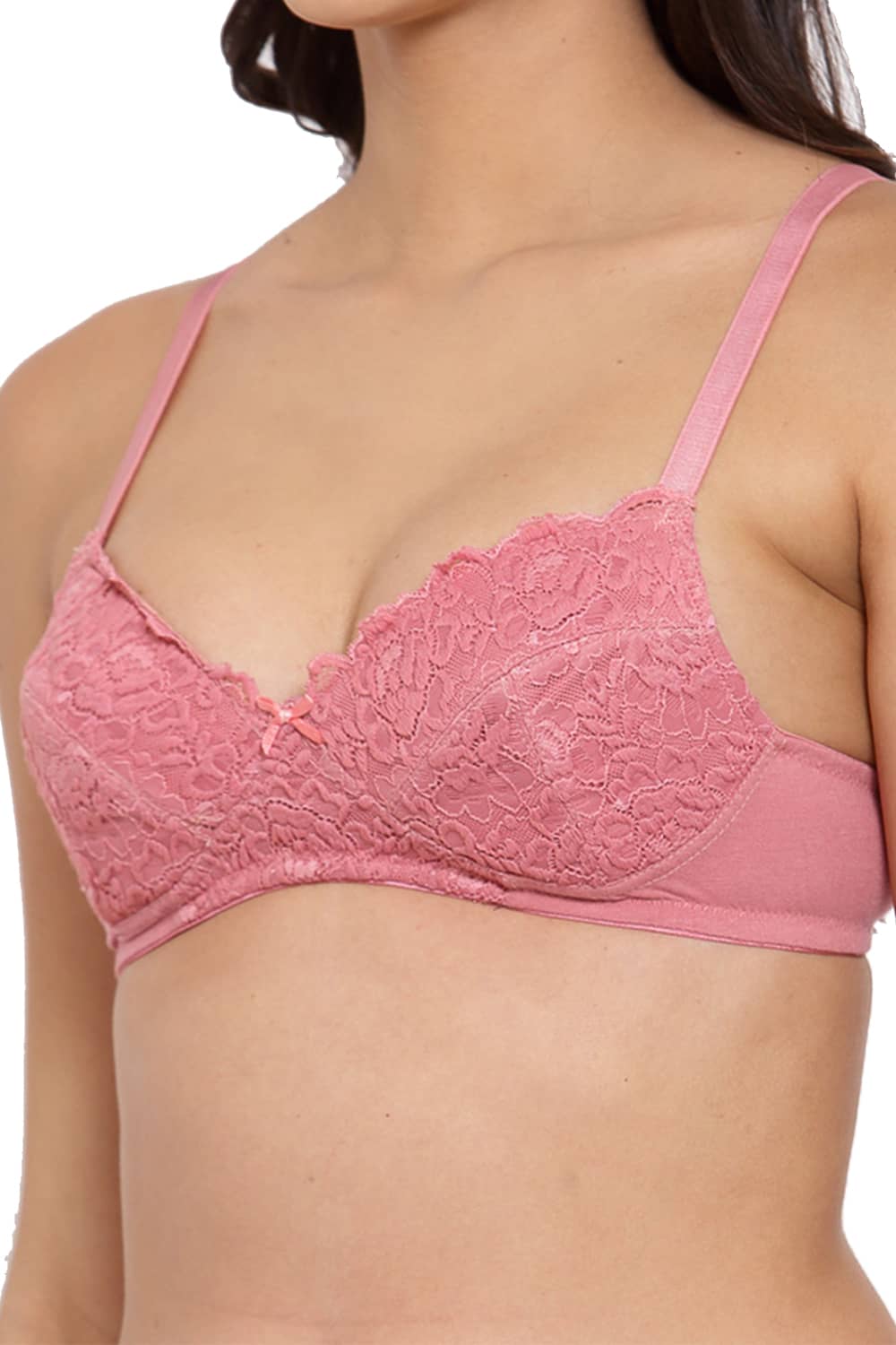 Organic Cotton Antimicrobial Laced Cushioned Padded Bra-ISB106-Mauve-