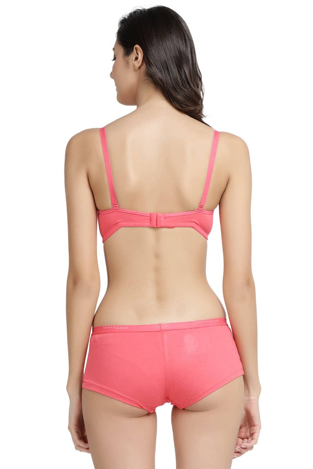 Organic Cotton Antimicrobial Wire-Free Padded Bra & Panty Set-ISBP068-Bright Pink-