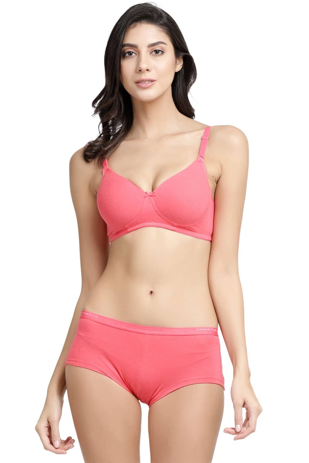 Organic Cotton Antimicrobial Wire-Free Padded Bra & Panty Set-ISBP068-Bright Pink-
