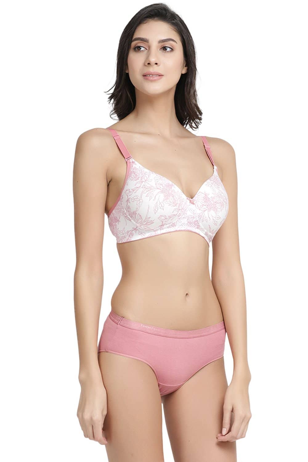 Organic Cotton Antimicrobial Wire-Free Padded Bra & Panty Set-ISBP068-Coral Pink-
