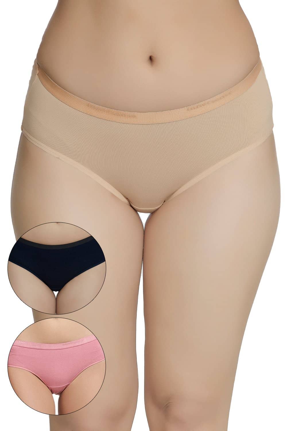 Organic Cotton Antimicrobial High waist Hipster (Pack Of 3)-ISPC002-Navy Blue_Skin_Mauve-