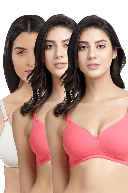 Organic Cotton  Antimicrobial Wire-free Padded Bra (Pack of 3)-ISB068-B.Pink_B.Pink_M.White-