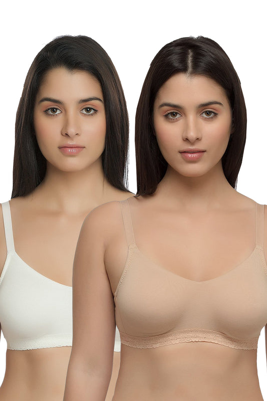 Organic Seamless Laced Bra (Pack of 2)-ISB054-Skin_White-