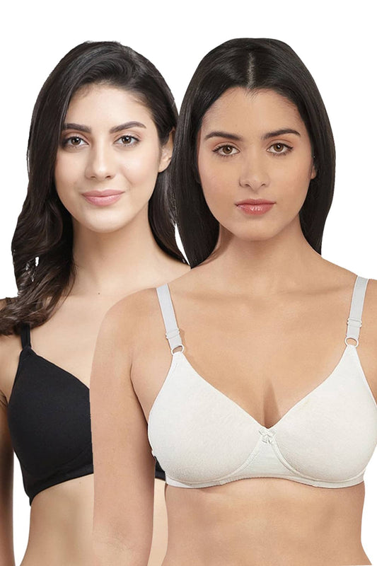 Organic Cotton  Antimicrobial Wire-free Padded Bra (Pack of 2)-ISB068-Black_M.White-