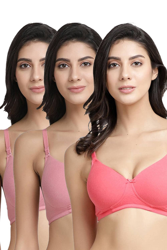 Organic Cotton  Antimicrobial Wire-free Padded Bra (Pack of 3)-ISB068-Mauve_Mauve_B.Pink-