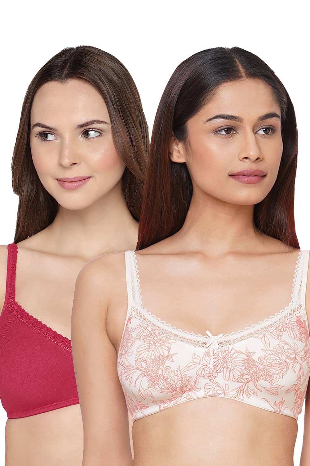 ISB017-Carrot Print_Maroon-Buy Online Inner Sense Organic Cotton Soft Laced  Bra (Pack of 2)