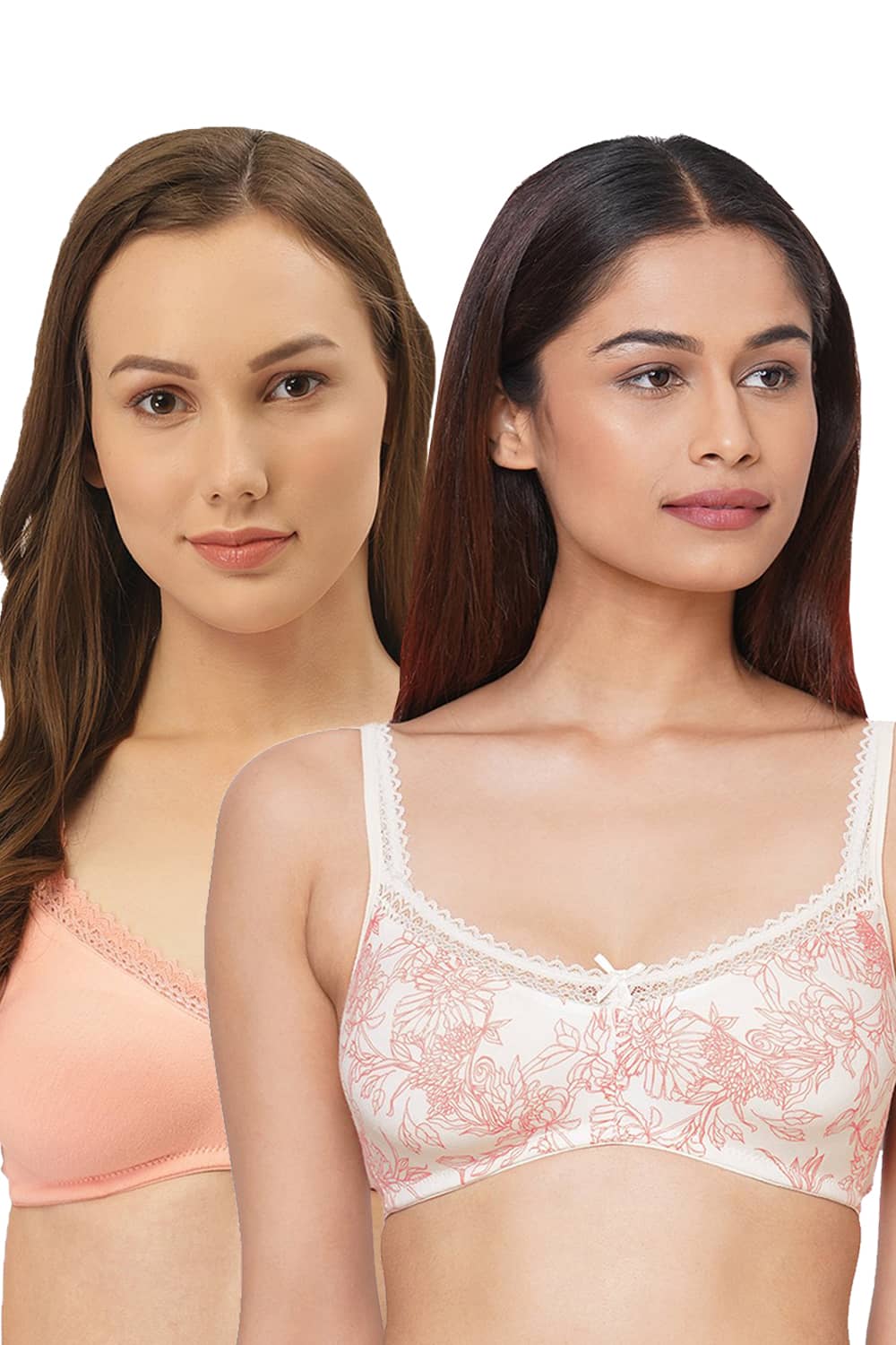 Organic Cotton Antimicrobial Soft Laced Bra (Pack of 2)-ISB017-Peach_Carrot Print-