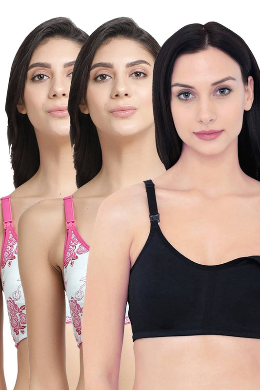 Organic Cotton Antimicrobial Soft Nursing Bra (Pack of 3)-IMB004C_4C_4E-