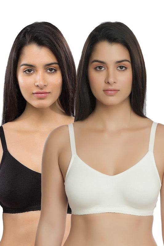 Organic Seamless Laced Bra (Pack of 2)-ISB054-Black_White-