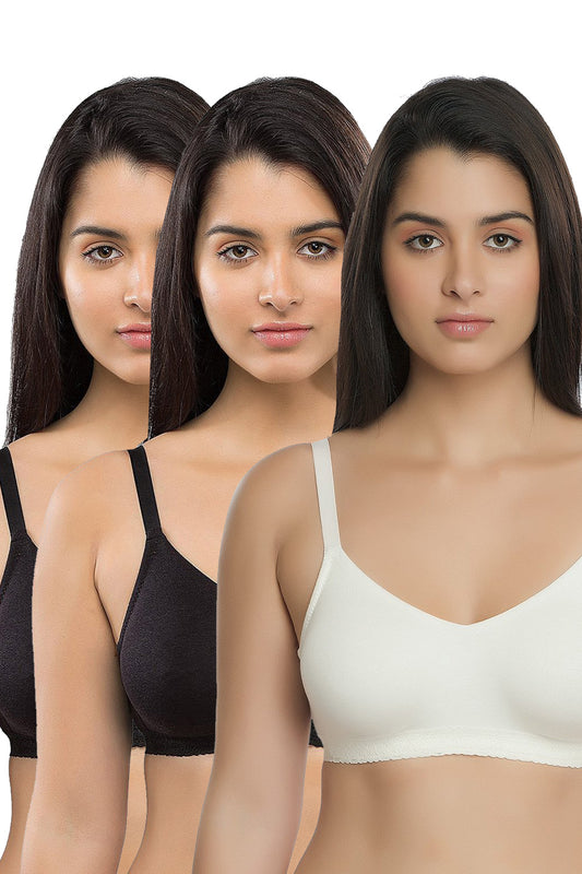 Organic Seamless Laced Bra (Pack of 3)-ISB054-Black_Black_M.White-
