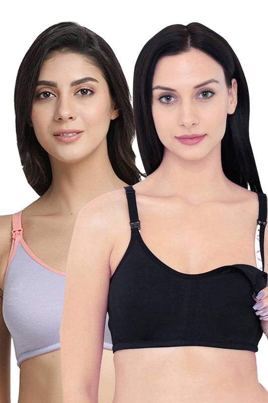 Organic Cotton Antimicrobial Soft Nursing Bra (Pack of 2)-IMB004B_4E-