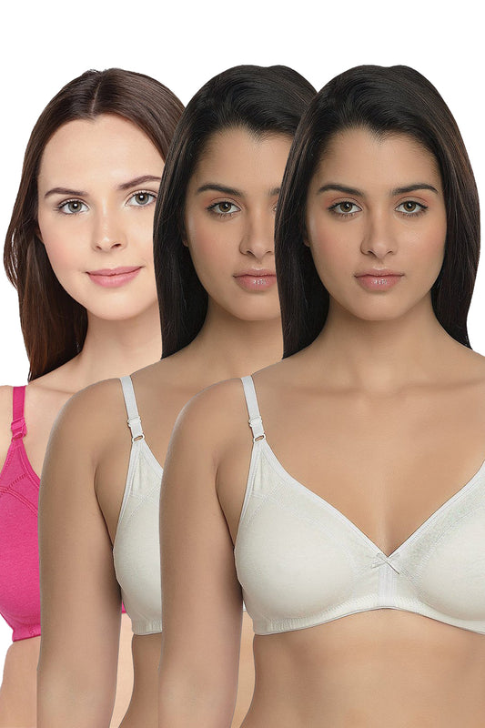 Organic Cotton Antimicrobial Seamless Triangular Bra with Supportive Stitch (Pack of 3)-ISB099-_M.White_M.White_Fuschia-