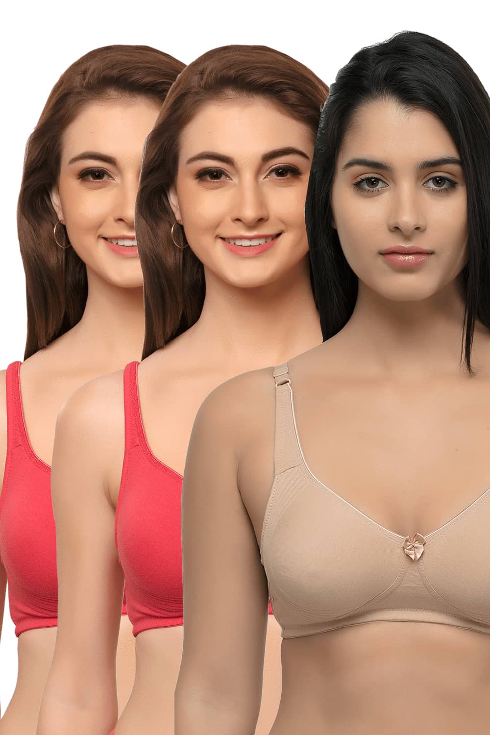 Organic Cotton Antimicrobial Seamless Side Support Bra (Pack of  3)-ISB057-B.Pink_B.Pink_Skin