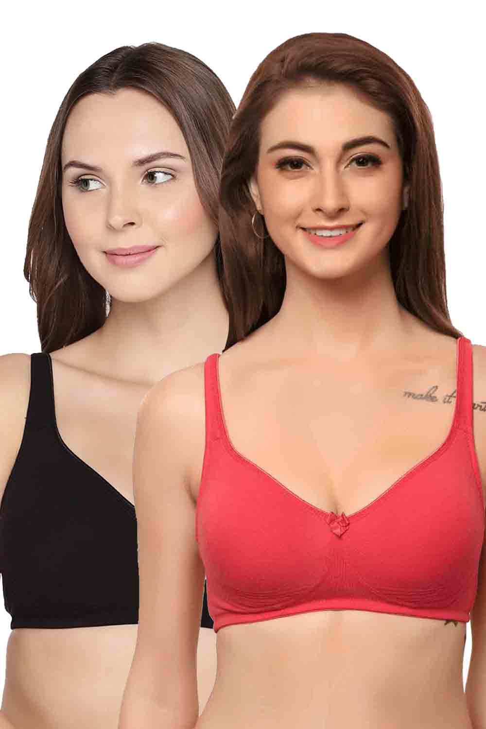 Organic Cotton Antimicrobial Seamless Side Support Bra (Pack of  2)-ISB057-Black_Bright Pink