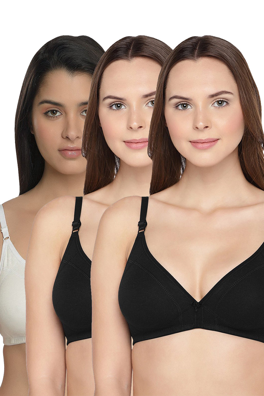 Organic Cotton Antimicrobial Seamless Triangular Bra with Supportive Stitch (Pack of 3)-ISB099-_Black_Black_M.White-