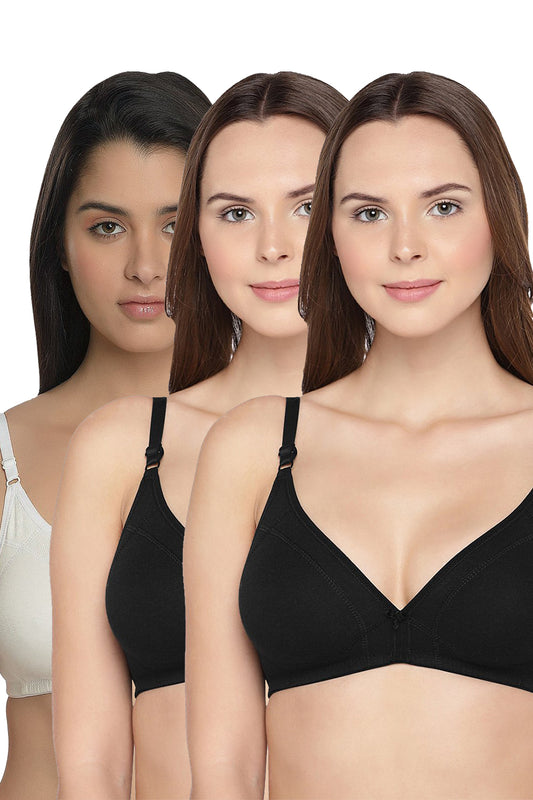 Organic Cotton Antimicrobial Seamless Triangular Bra with Supportive Stitch (Pack of 3)-ISB099-_Black_Black_M.White-