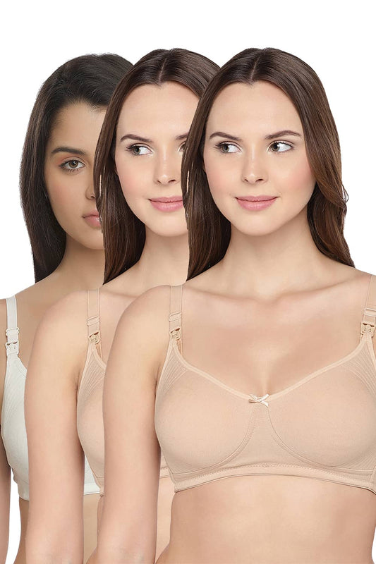 Organic Cotton Antimicrobial Soft Feeding Bra (Pack of 3)-IMB005A_5A_5F-
