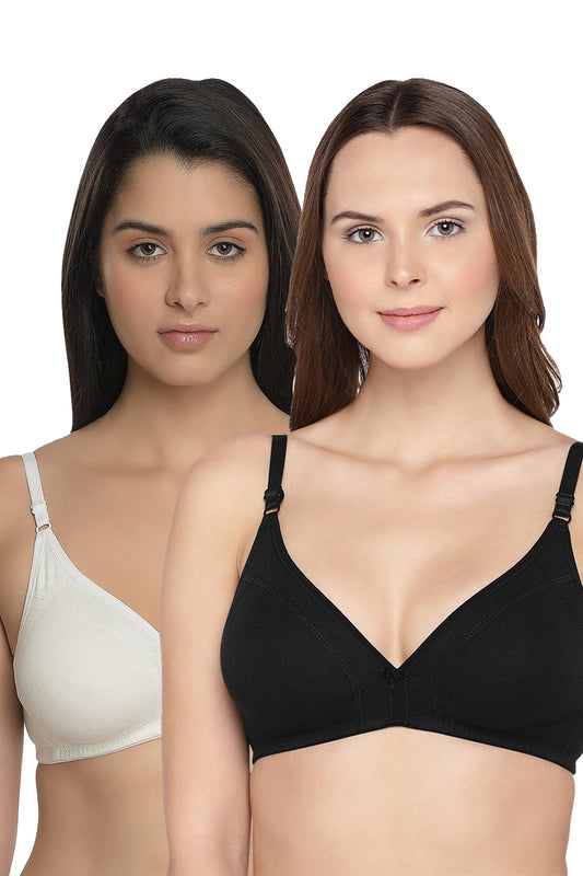 Organic Cotton Antimicrobial Seamless Triangular Bra with Supportive Stitch (Pack of 2)-ISB099-Black_M.White-