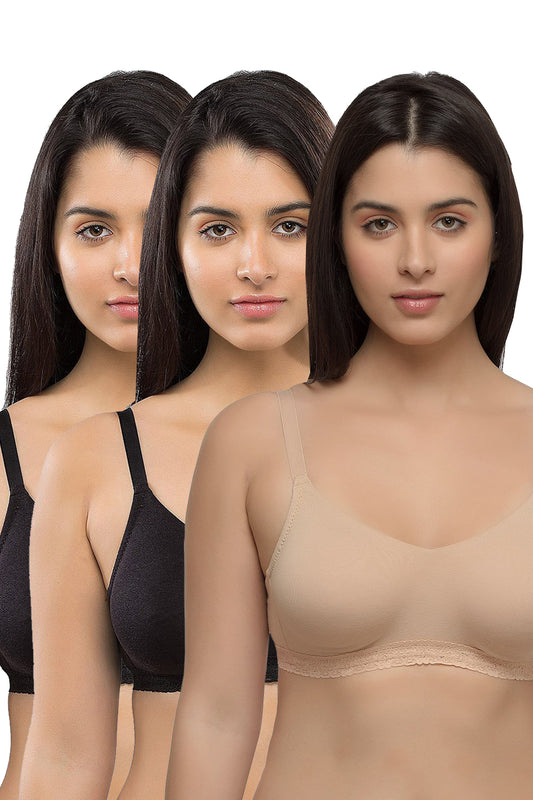 Organic Seamless Laced Bra (Pack of 3)-ISB054-Black_Black_Skin-