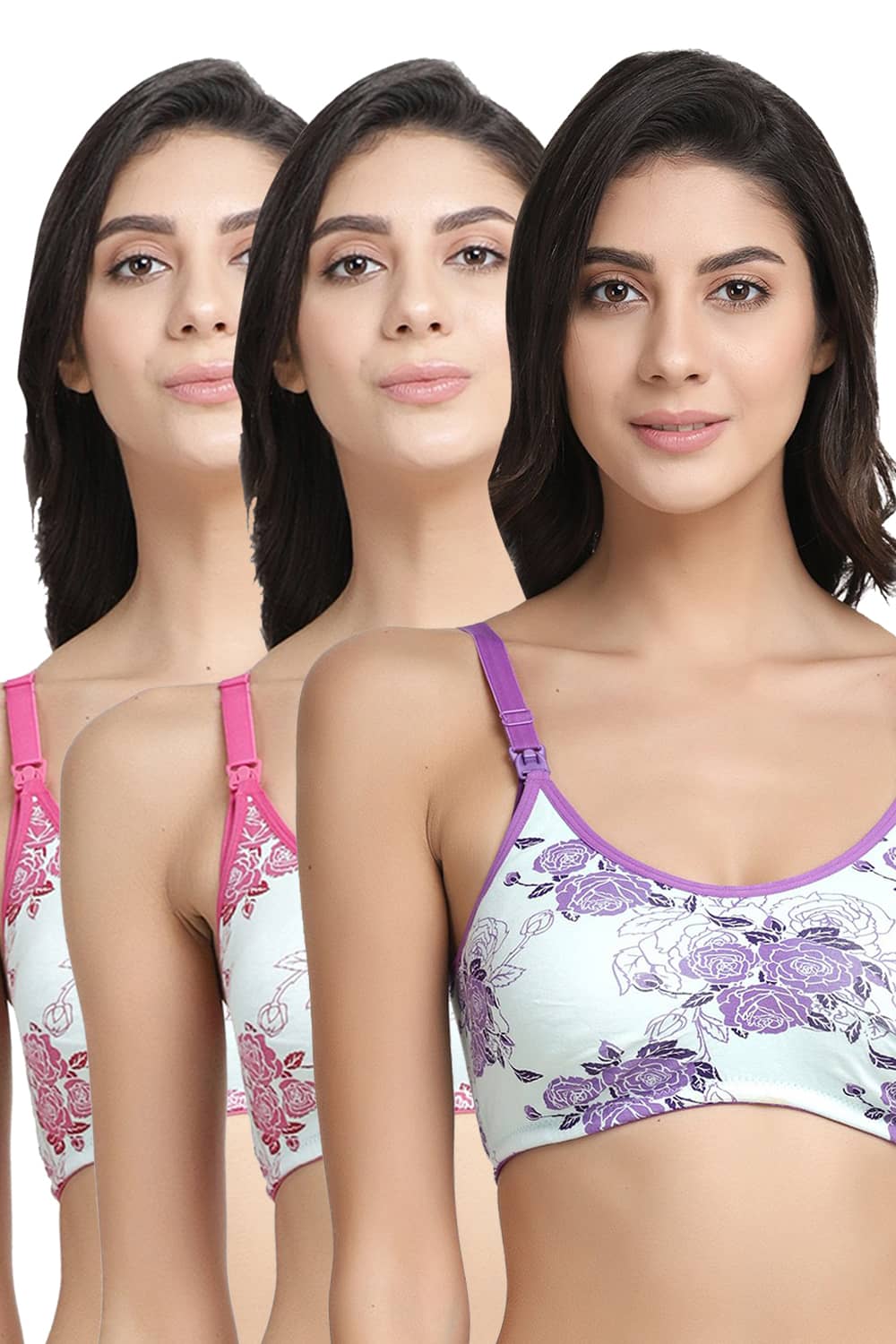 Organic Cotton Antimicrobial Soft Nursing Bra (Pack of 3)-IMB004C_4C_4D-