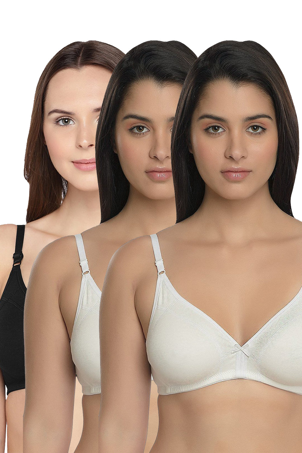 Organic Cotton Antimicrobial Seamless Triangular Bra with Supportive Stitch  (Pack of 3)-ISB099-_M.White_M.White_Black
