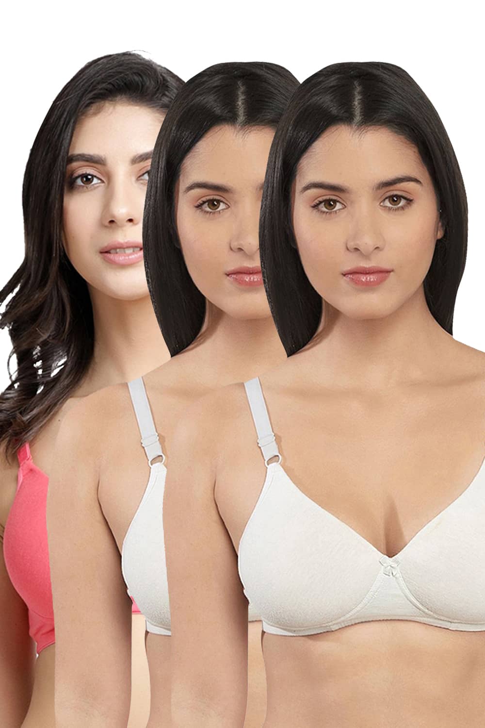 Organic Cotton Antimicrobial Wire-free Padded Bra (Pack of 3)-ISB068-M.White_M.White_B.Pink-