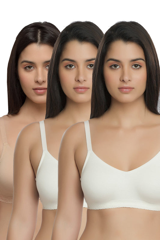 Organic Seamless Laced Bra (Pack of 3)-ISB054-M.White_M.White_Skin-