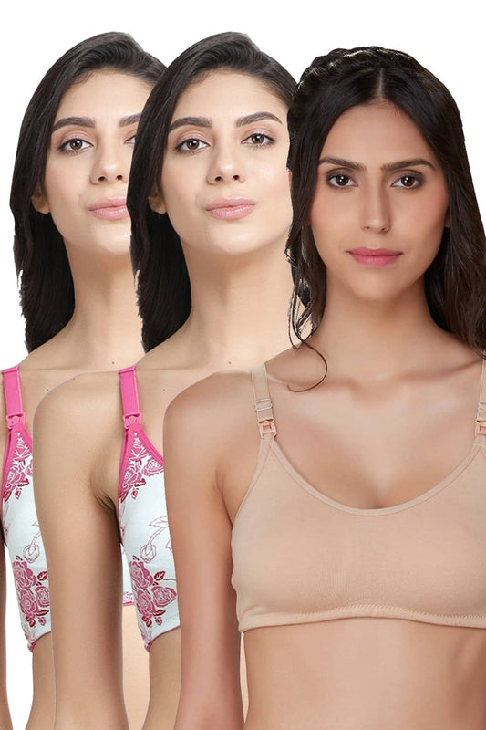 Organic Cotton Antimicrobial Soft Nursing Bra (Pack of 3)-IMB004C_4C_4A-