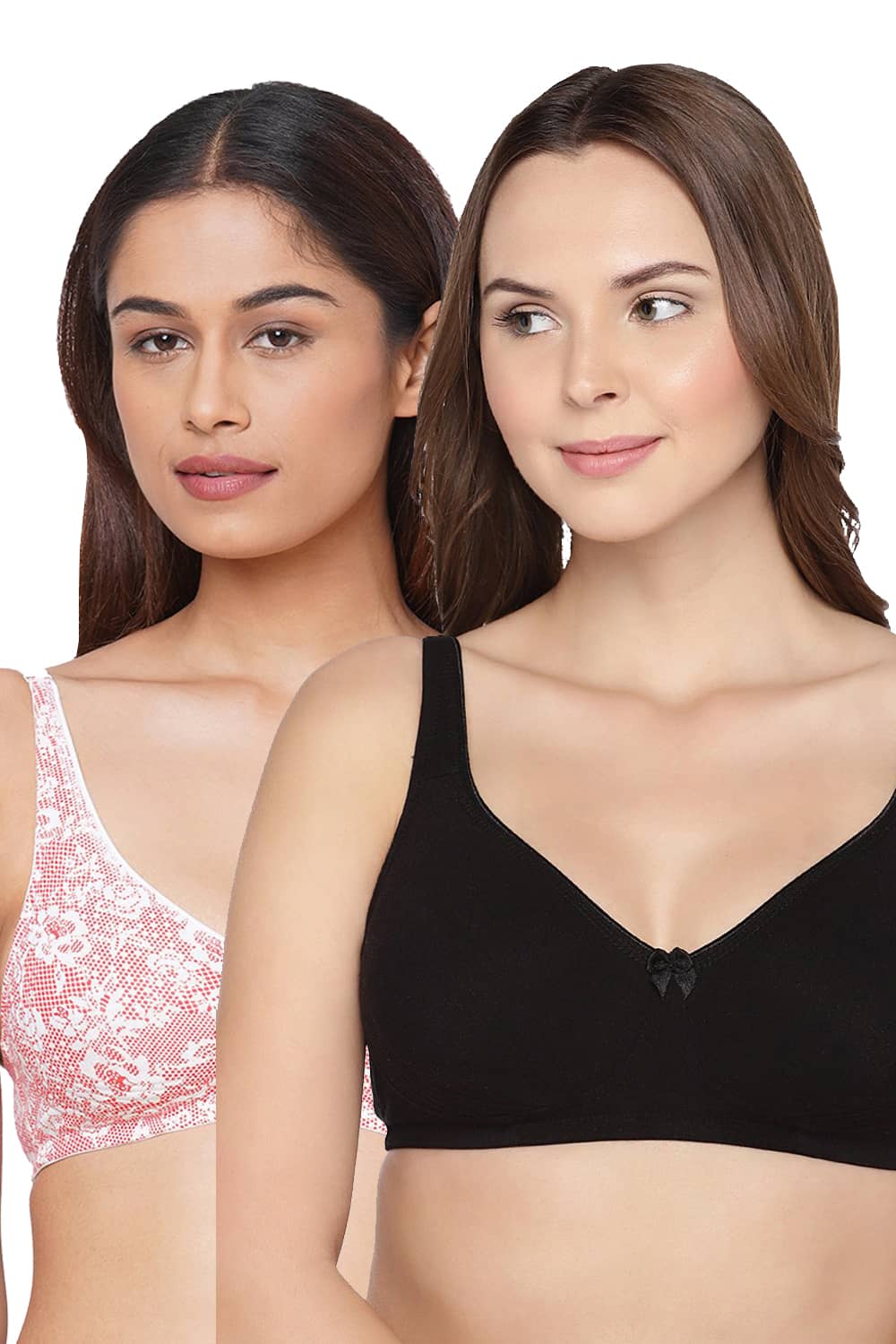 Organic Cotton Antimicrobial Seamless Side Support Bra (Pack of  2)-ISB057-Black_Pink Lace Print