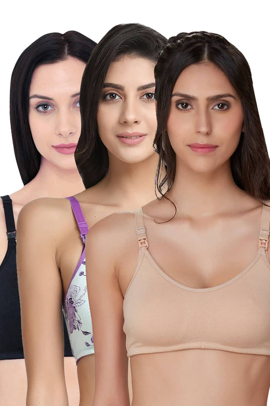 Organic Cotton Antimicrobial Soft Nursing Bra (Pack of 3)-IMB004A_4D_4E-
