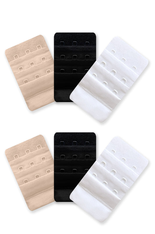 3 Hook & Eye Bra Extenders- Black Skin White (pack of 6)-BE3