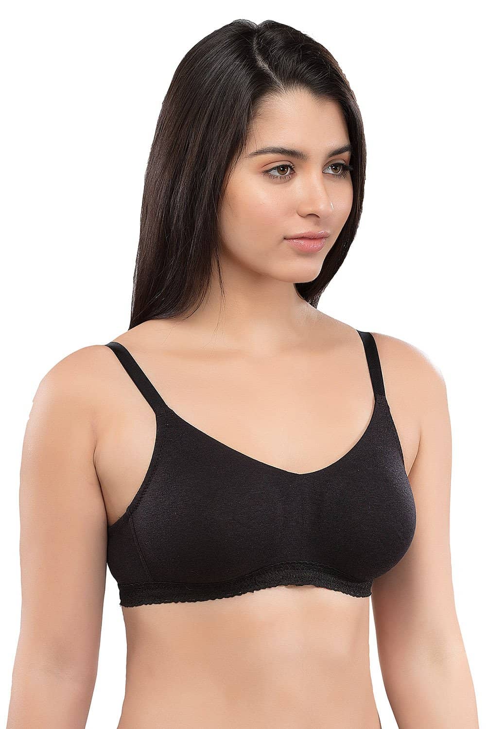 Organic Seamless Laced Bra-ISB054-Black-
