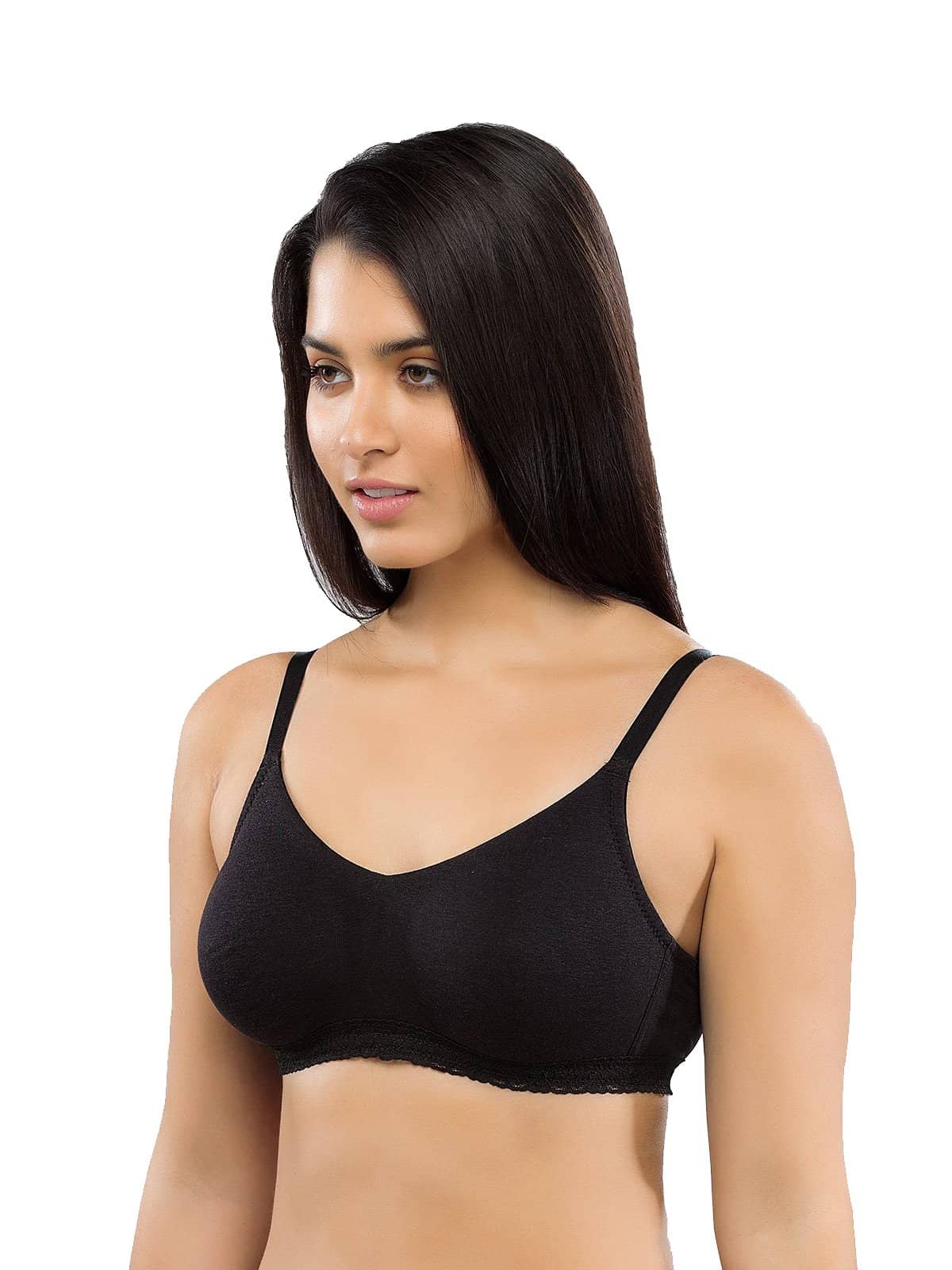 Organic Seamless Laced Bra-ISB054-Black-