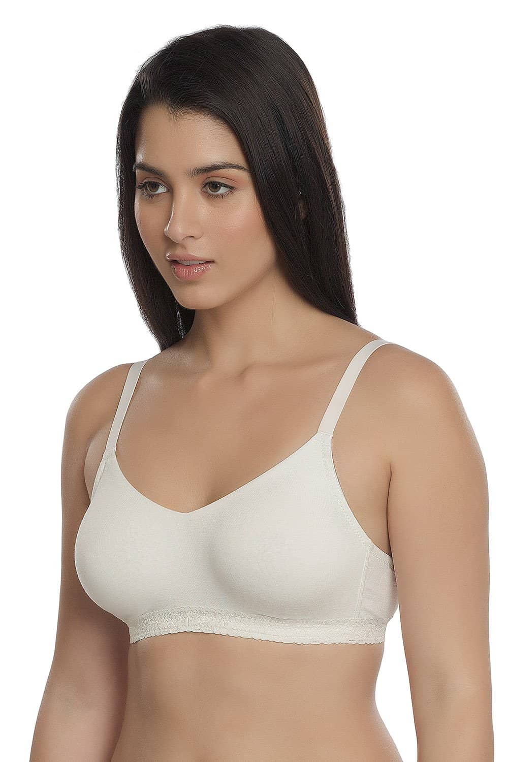 Organic Seamless Laced Bra-ISB054-Milky White-