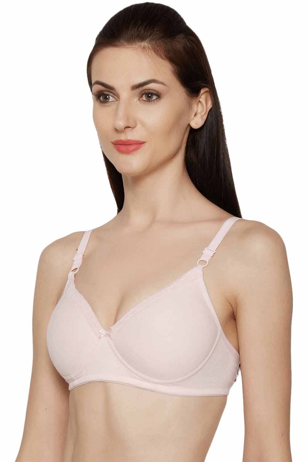 Organic Cotton Antimicrobial Padded Non-wired Lace touch T-shirt Bra-ISB067-