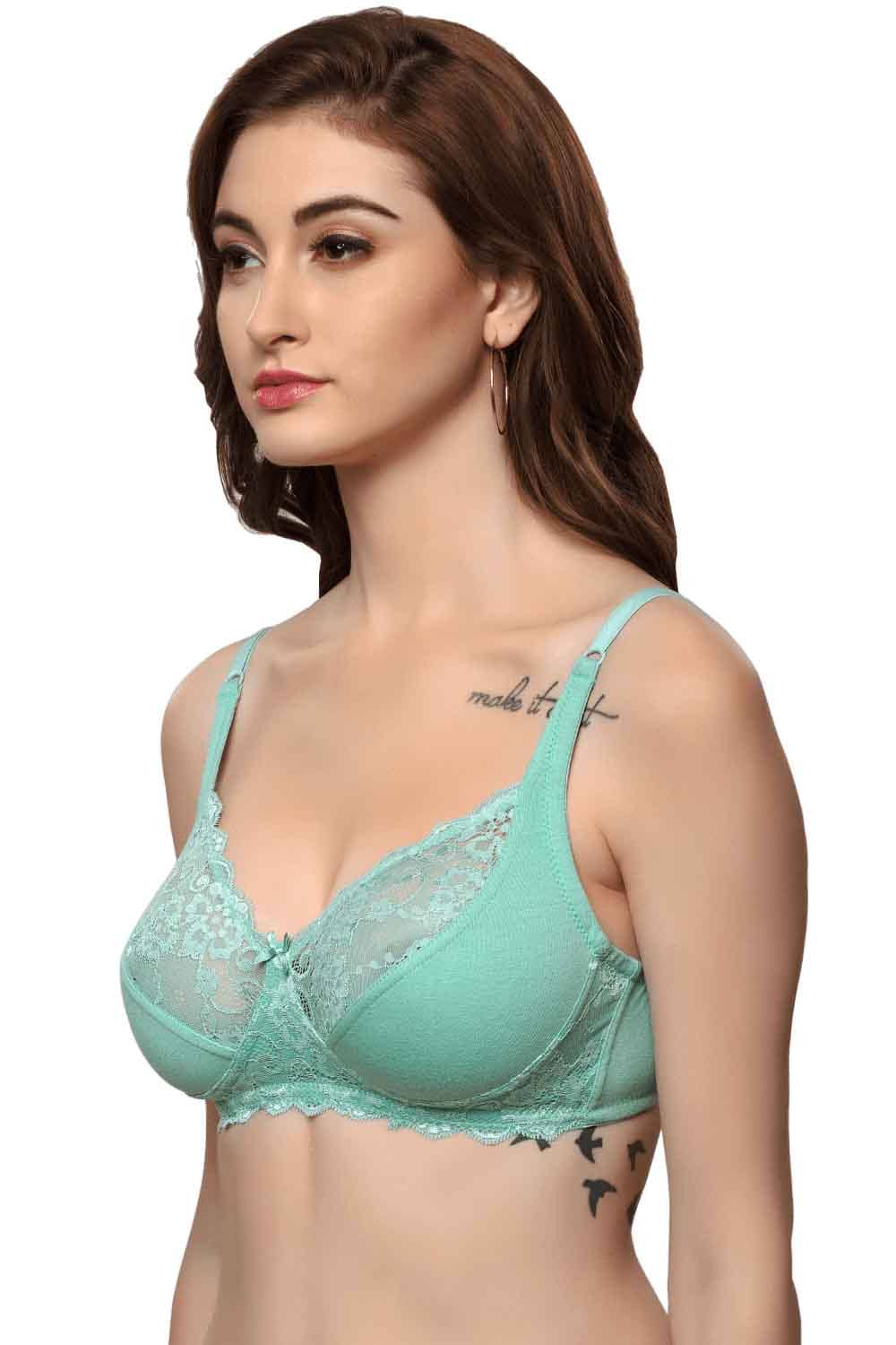 Organic Cotton Antimicrobial Laced non-Padded Bra-ISB019-Oceangreen-