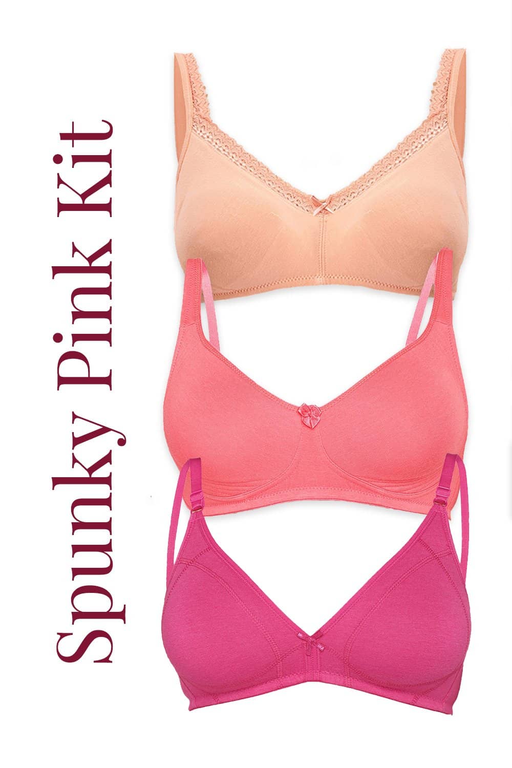 Organic Cotton Antimicrobial Spunky Pink Bra Kit (Pack of 3)-ISBK07