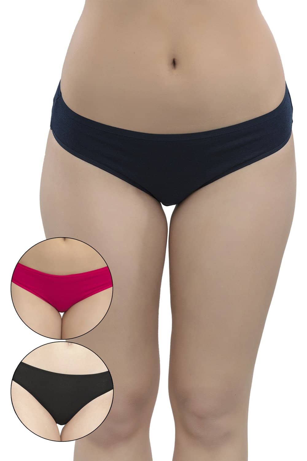 Organic Cotton Antimicrobial Bikini (Pack of 3)-IMPC004-Black_Fuschia_Navy Blue-