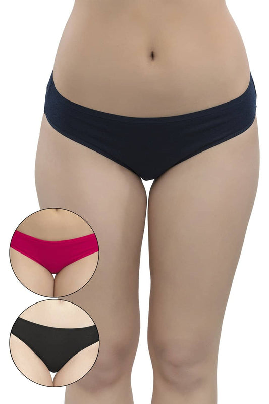 Organic Cotton Antimicrobial Bikini (Pack of 3)-IMPC004-Black_Fuschia_Navy Blue-