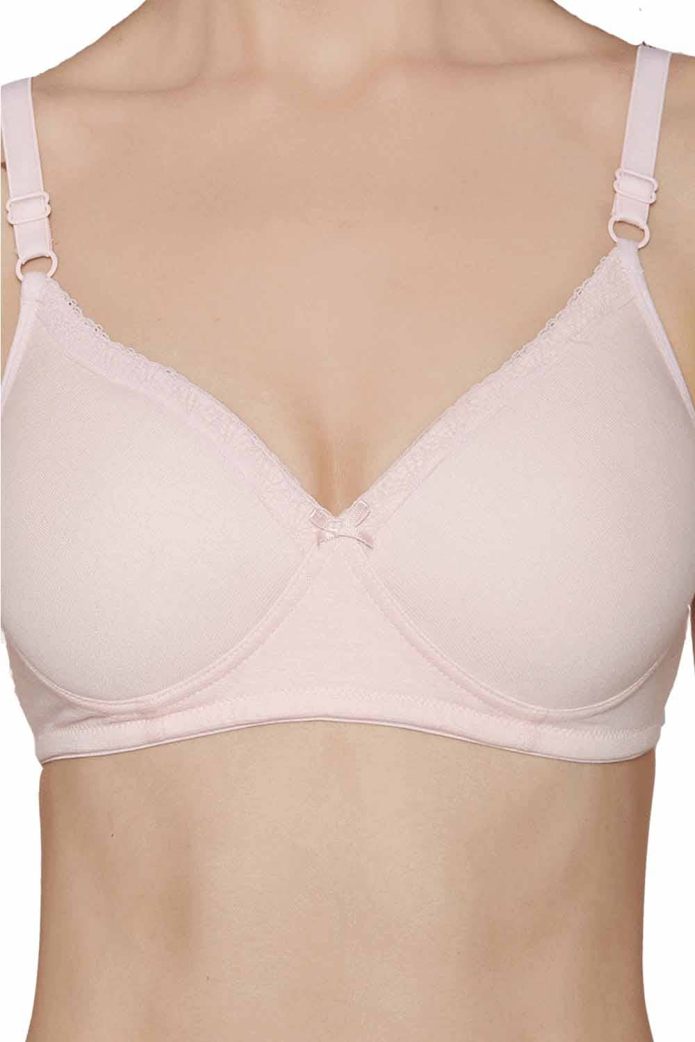 Organic Cotton Antimicrobial Padded Non-wired Lace touch T-shirt Bra-ISB067-