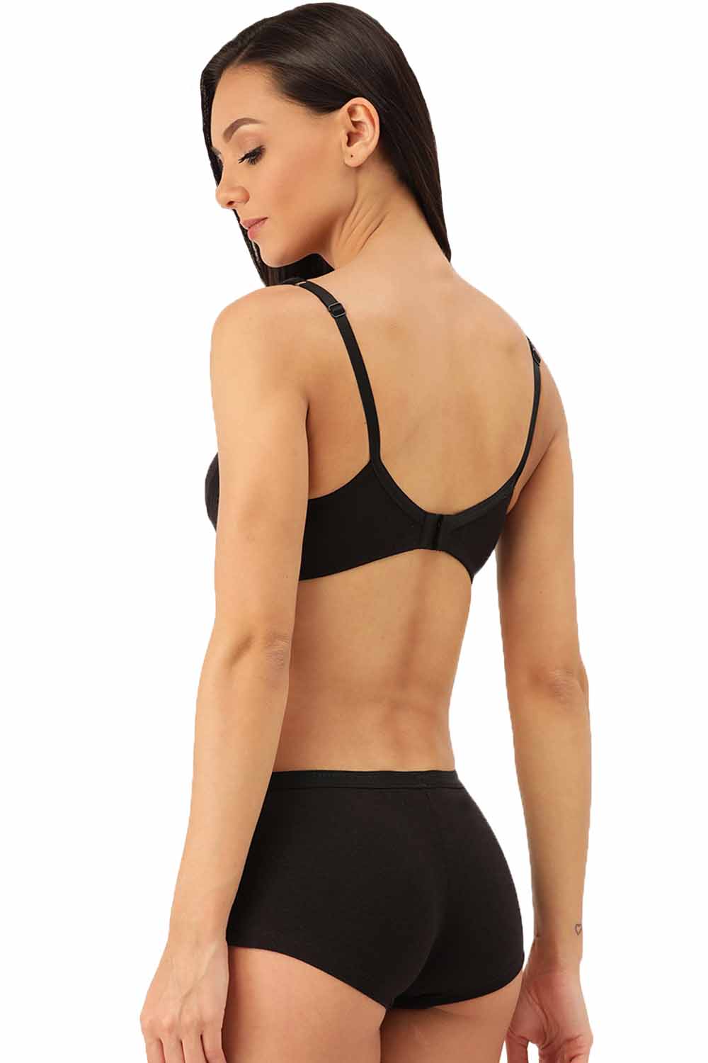 Organic Cotton  Antimicrobial  Seamless Side Support Bra & Panty Set-ISBP057-Boyshorts-Black-