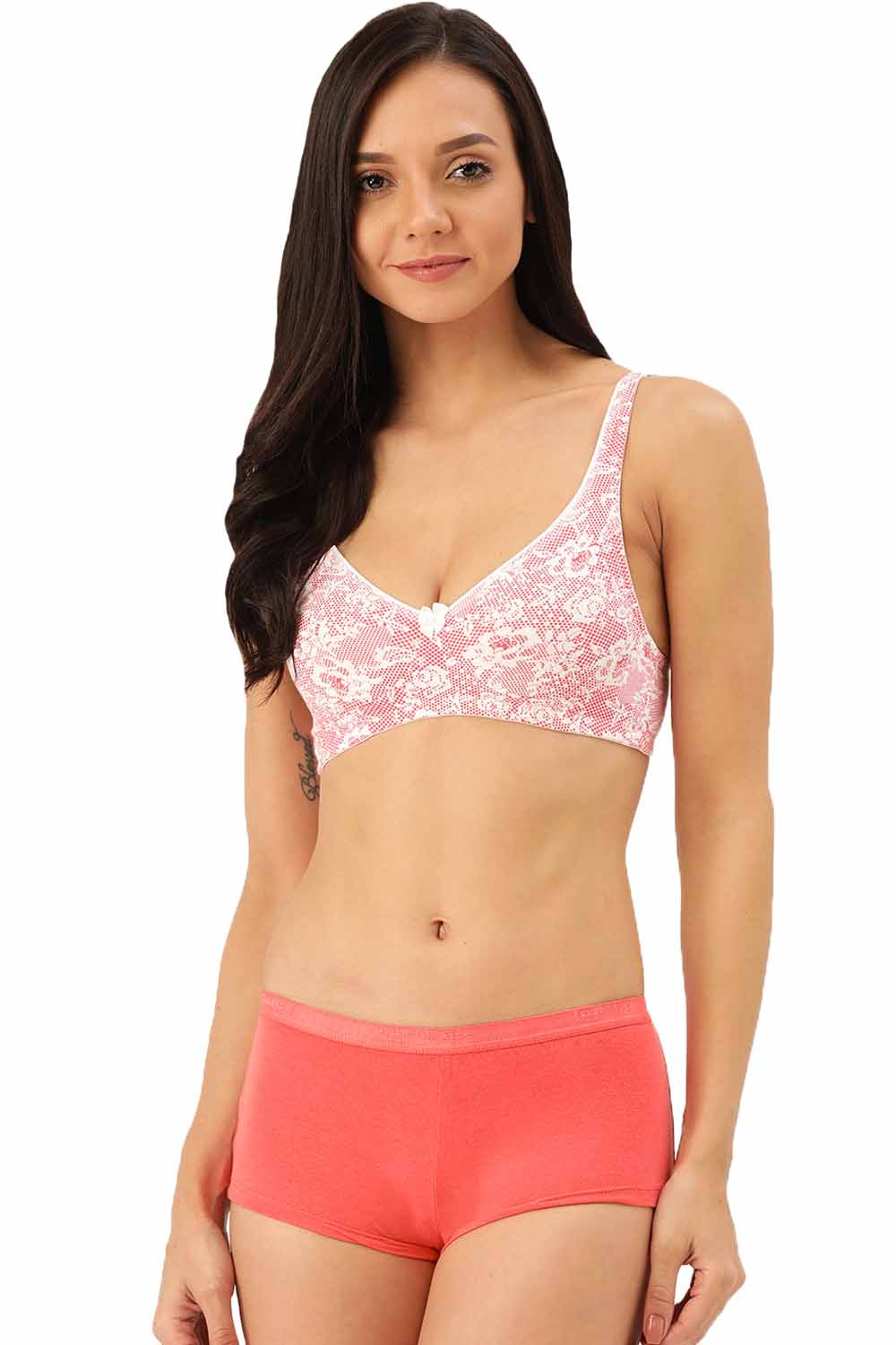 Padded Printed Cotton Seamless Bra Panty Set for Daily Wear, Size