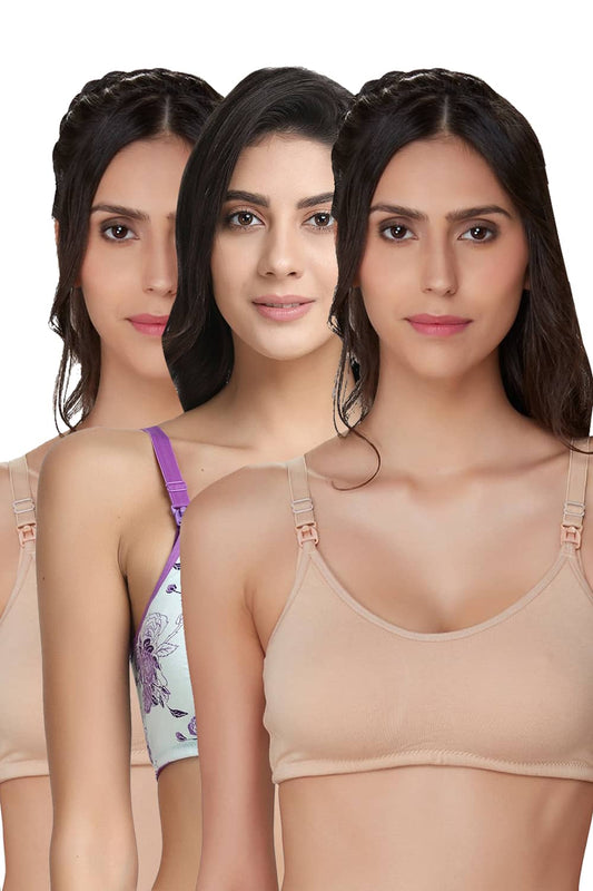 Organic Cotton Antimicrobial Soft Nursing Bra (Pack of 3)-IMB004A_4A_4D-