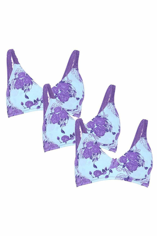 Organic Cotton Antimicrobial Lace Back Lightly Padded Non-wired Bra(Pack of 3)-ISB041_41_41-