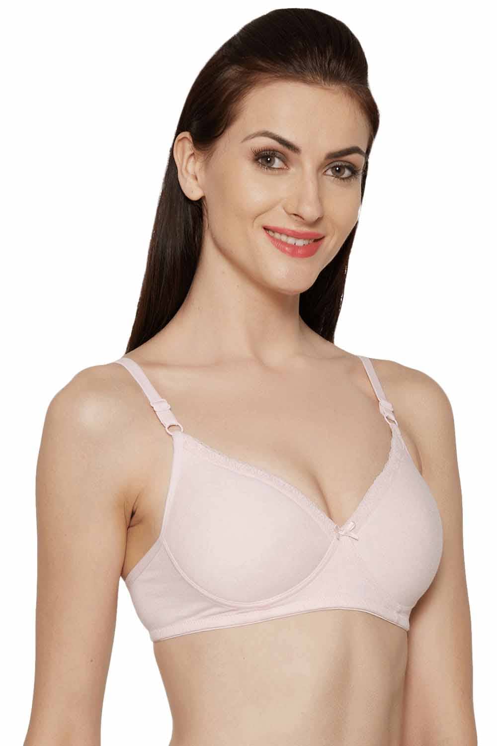 Organic Cotton Antimicrobial Padded Non-wired Lace touch T-shirt Bra-ISB067-