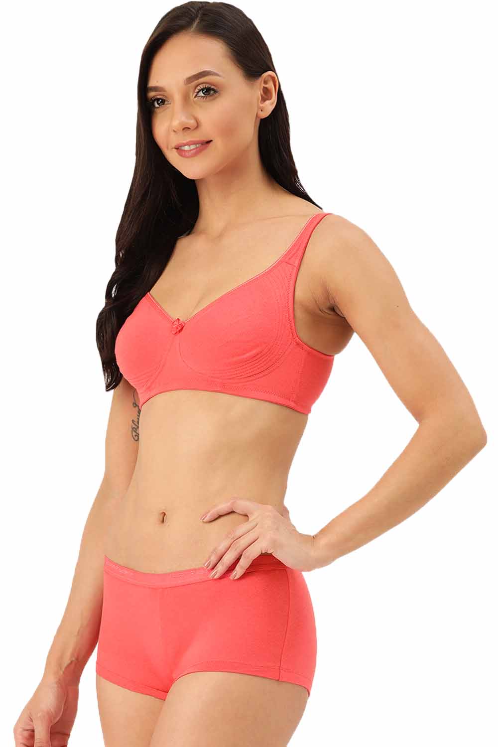Organic Cotton Antimicrobial Seamless Side Support Bra & Panty Set-ISBP057-Bright Pink-