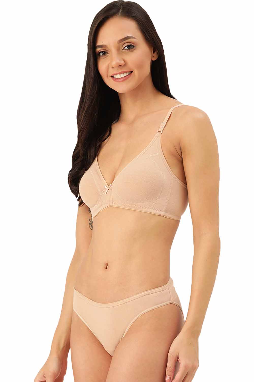 Organic Cotton Antimicrobial Seamless Triangular Bra & Panty Set-ISBP099-Skin-
