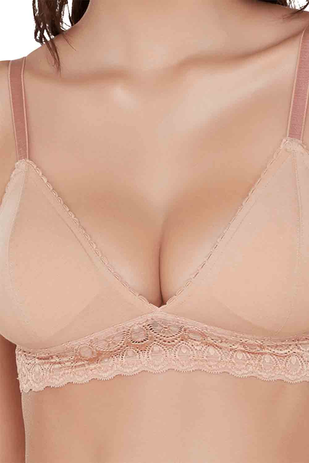 Organic Cotton Antimicrobial Non-wired Triangular Lace Band Bralette-ISB095-
