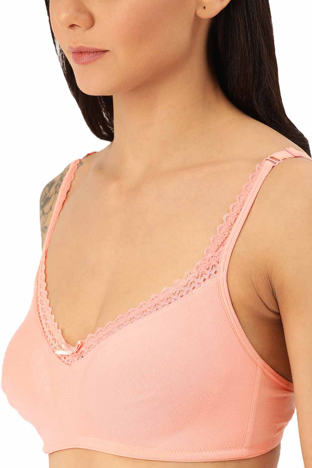 Organic Cotton Antimicrobial Soft Laced Bra & Panty Set-ISBP017-Peachy Pink-