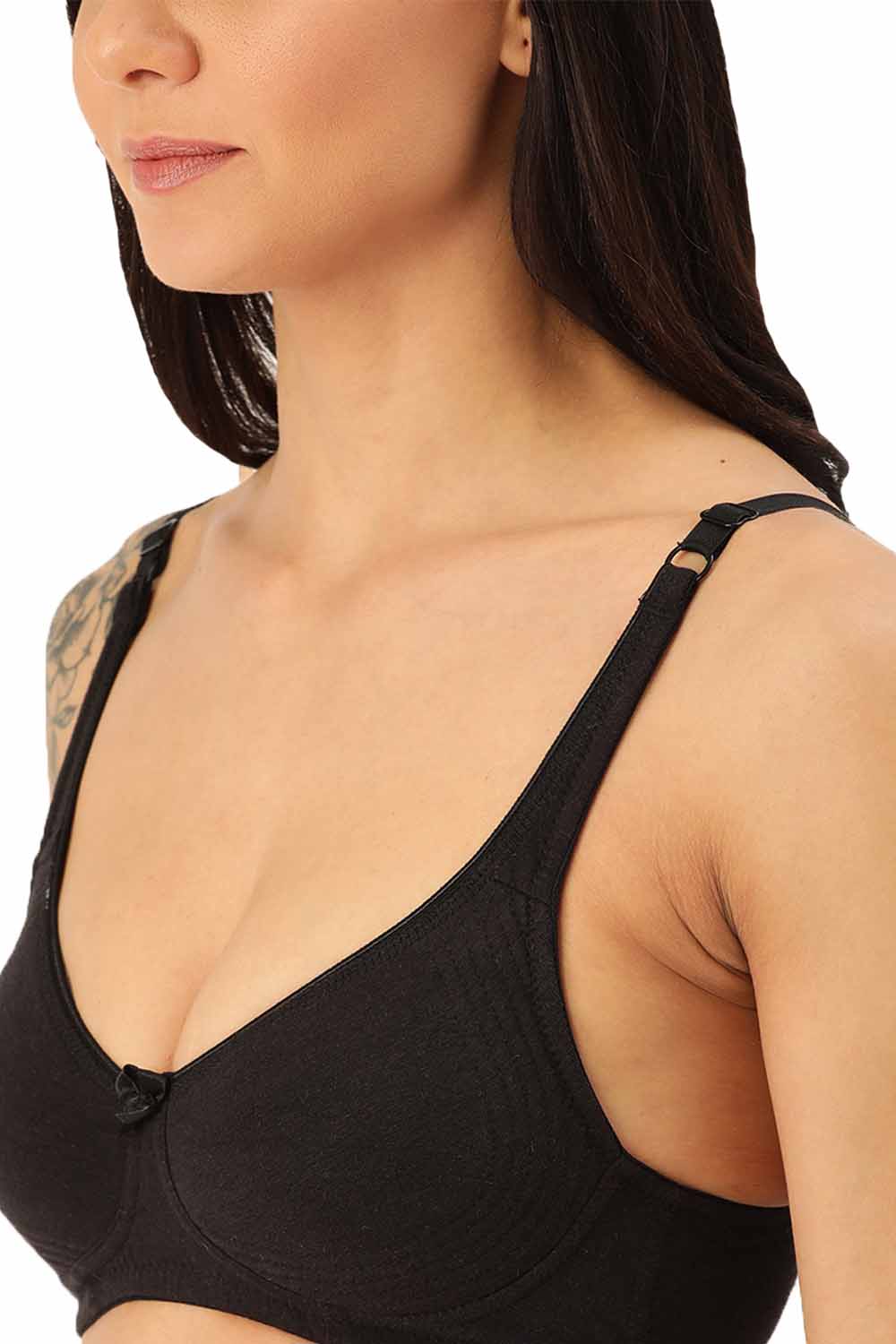 Organic Cotton Antimicrobial Seamless Side Support Bra & Panty Set-ISBP057-Bikini-Black-